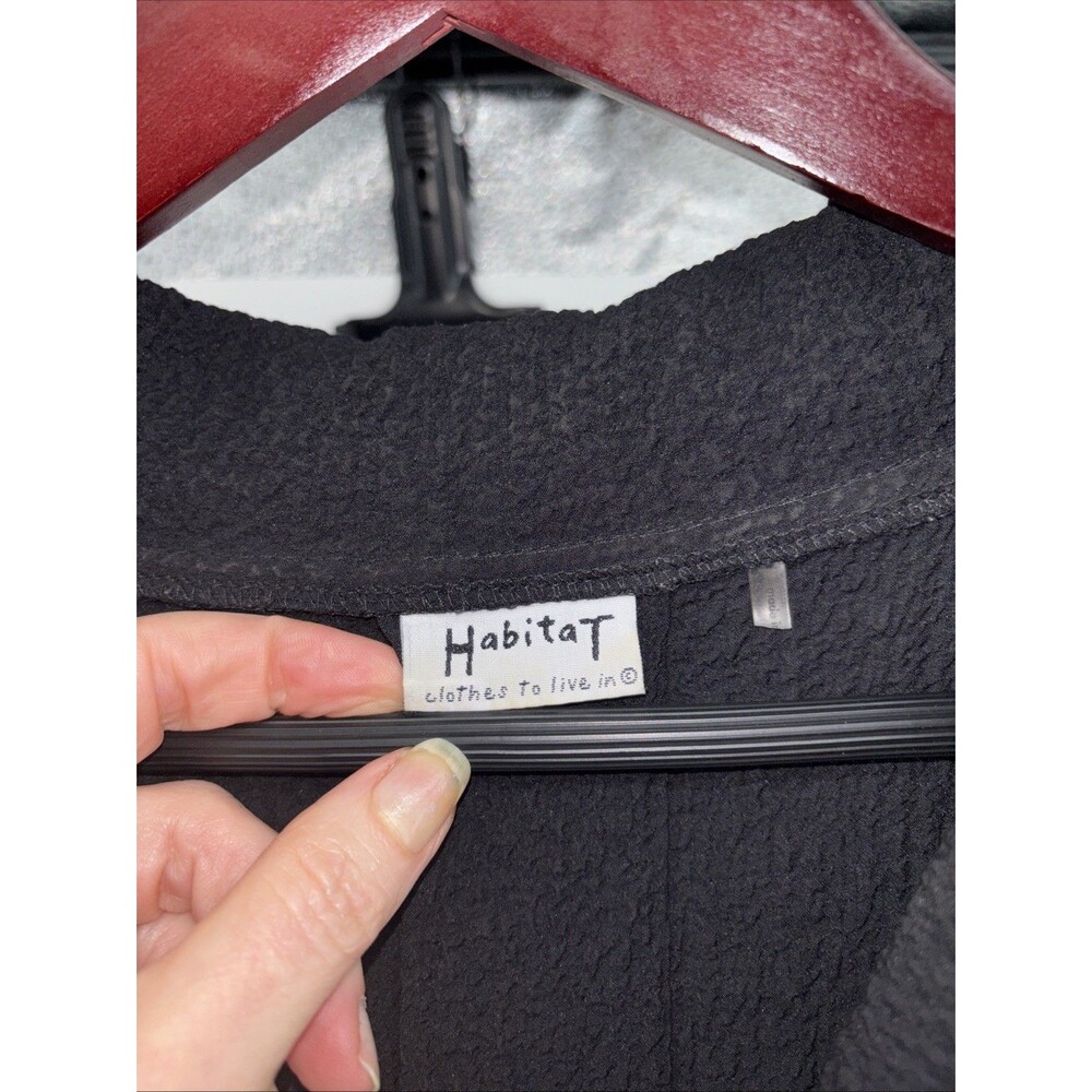 Habitat Button Down Shirt Black Textured Blouse Double Collar Tunic Size Large - Picture 3 of 5